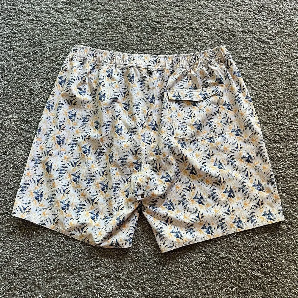 Johnnie-O The Half Elastic 7” Surf Shorts Trunks Grenada Yellow White Blue L